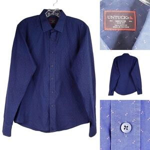 UNTUCKit Shirt Men's Medium Blue Dotted Slim Fit Long Sleeve Button Up